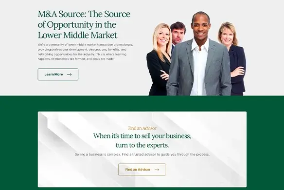 screenshot of new M&A Source website home page